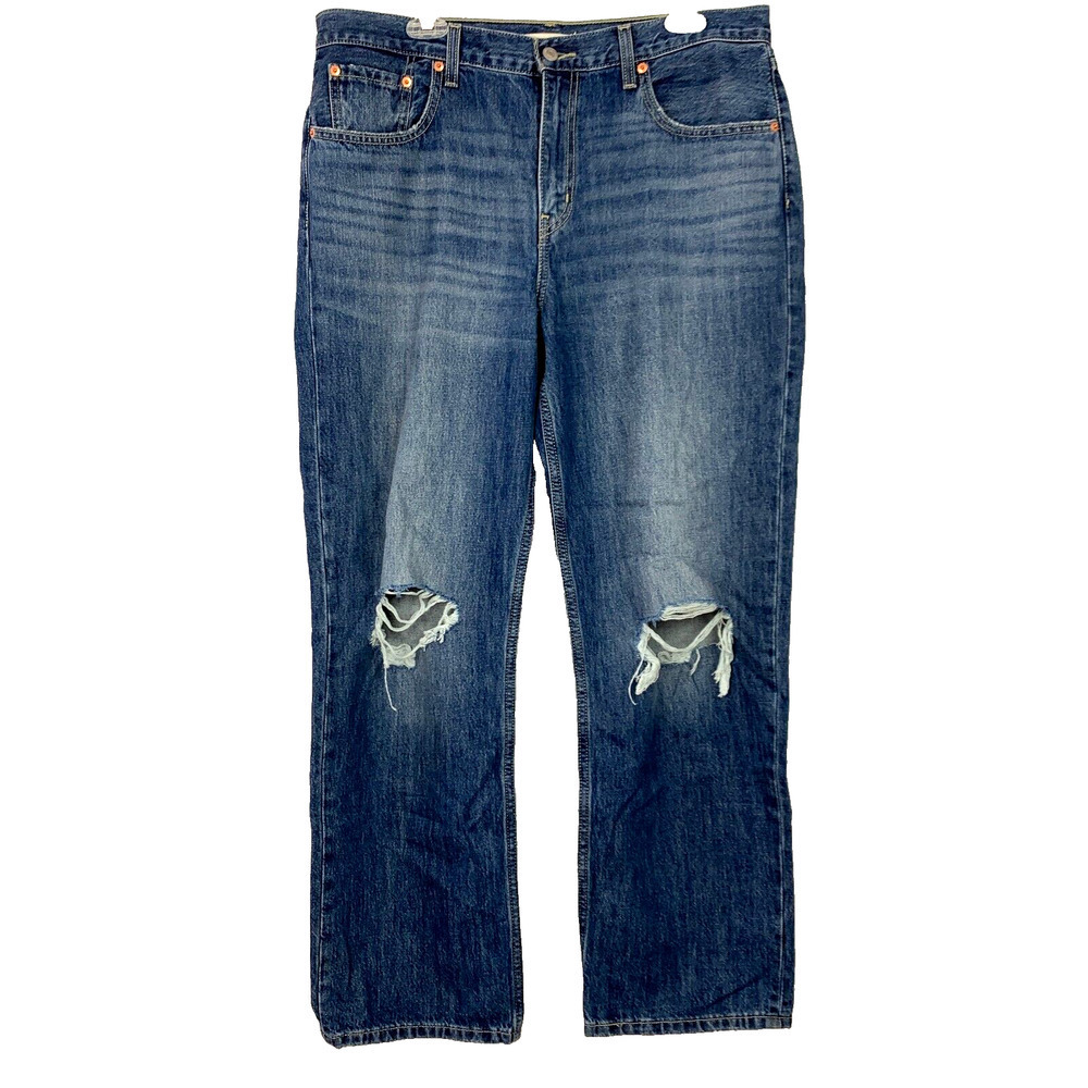 Levi's Levi Strauss Low Pro Straight Holes Jeans Size Womens 32 Actual 35